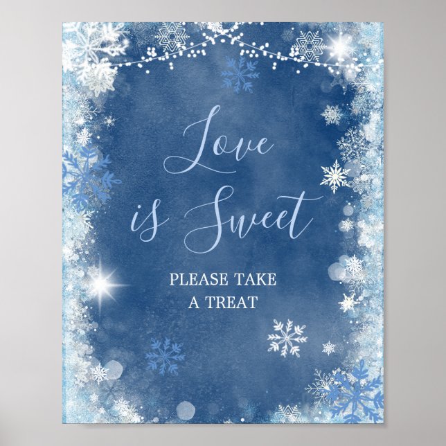Poster Blanc Bleu hiver Flocon de neige L'amour nuptial e (Devant)