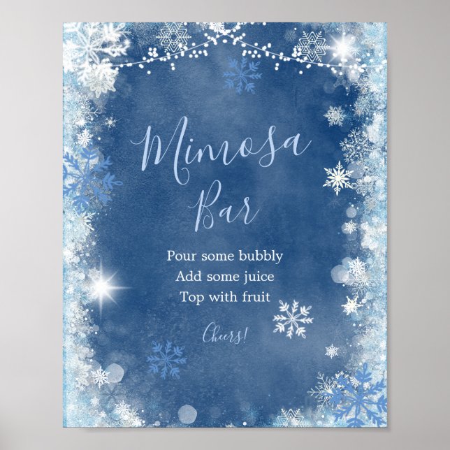 Poster Blanc Bleu hiver Snowflake Douche Mimosa Bar (Devant)