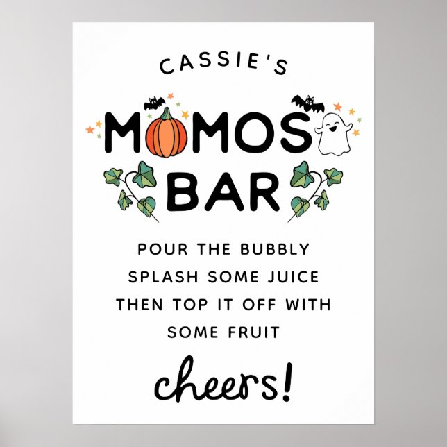 Poster Blanc Éffrayant Baby shower Halloween Momosa Bar (Devant)