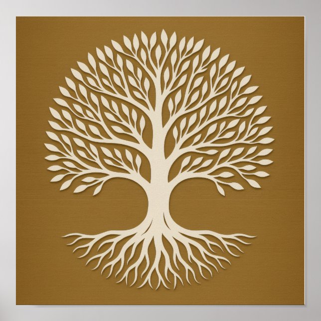 Poster blanc en bronze de l'arbre de vie (Devant)