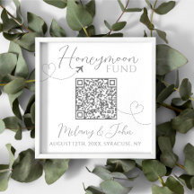 Blanc et gris mignon Elégant QR Code Honeymoon Fun