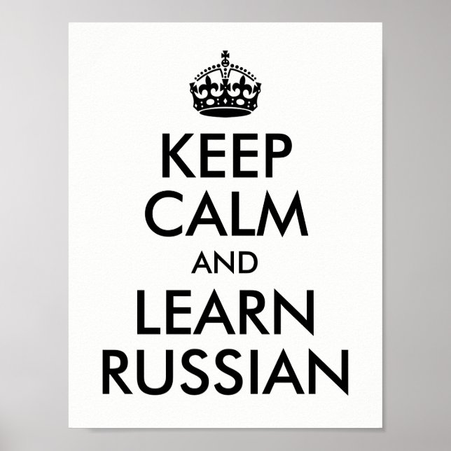 Poster Blanc et noir Gardez le calme et apprendre le russ (Devant)