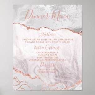 Poster Blanc et Rose Gold Agate Mariage Menu Panneau Tabl