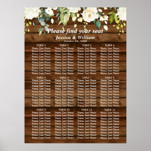 Poster Blanc et verdure 12 tables Mariage CHART DE SIÈGE