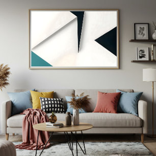 Poster Blanc Moderne Marine Sarcelle Abstrait Géométrique