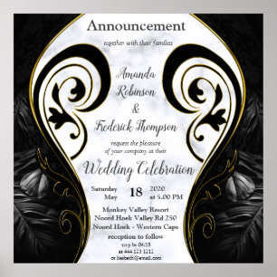 Poster Blanc moderne - Noir marbré Abstrait