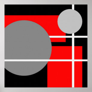 Poster Blanc noir gris rouge moderne - toile MS0001