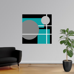 Poster Blanc noir gris turquoise moderne - toile MS0001