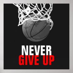 Poster Blanc noir ne jamais renoncer à succès Basket-ball