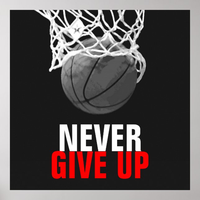 Poster Blanc noir ne jamais renoncer à succès Basket-ball (Devant)