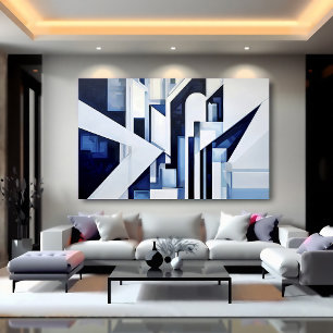 Poster Blanc Nuit Bleu Abstrait Géométrique Futuriste