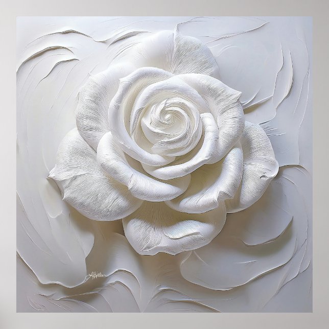 Poster Blanc sur blanc - Rose sculpté (Devant)
