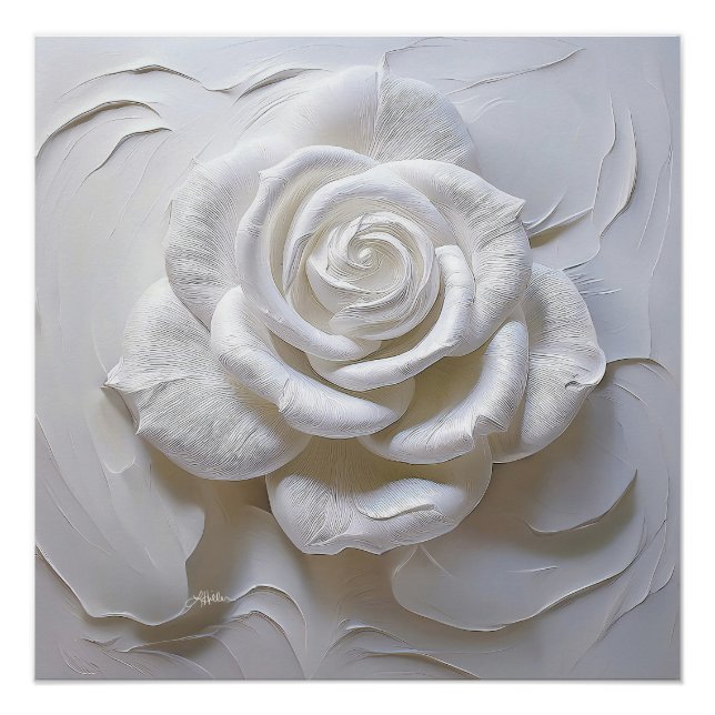Poster Blanc sur blanc - Rose sculpté (Devant)