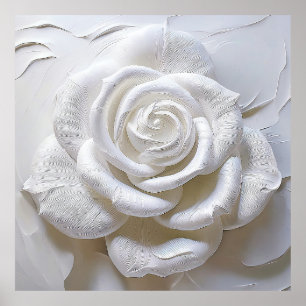 Poster Blanc sur Blanc - Rose Sculptée
