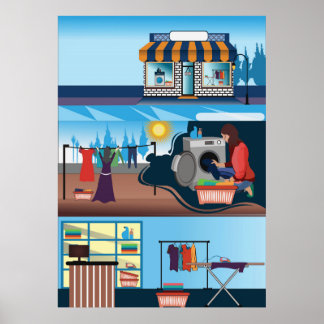 Poster blanchisserie d'illustrateur