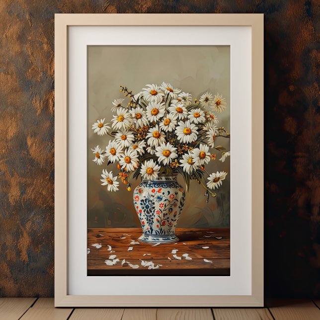 Poster Blancs Dans Un Vase Oriental Gouache Peint (Créateur téléchargé)