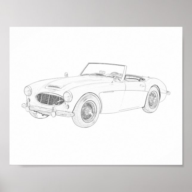 Poster Blancs et noirs 1960 Austin Healey Dessin (Devant)