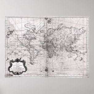 Poster Blancs et noirs de carte du monde 1778) (