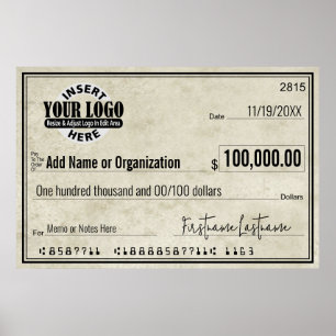 Poster Blank Check for Sweepstakes & Awards AGED LOOK