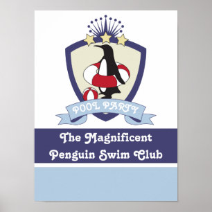 Poster Blason du club de natation Pingouin mignon Fête au