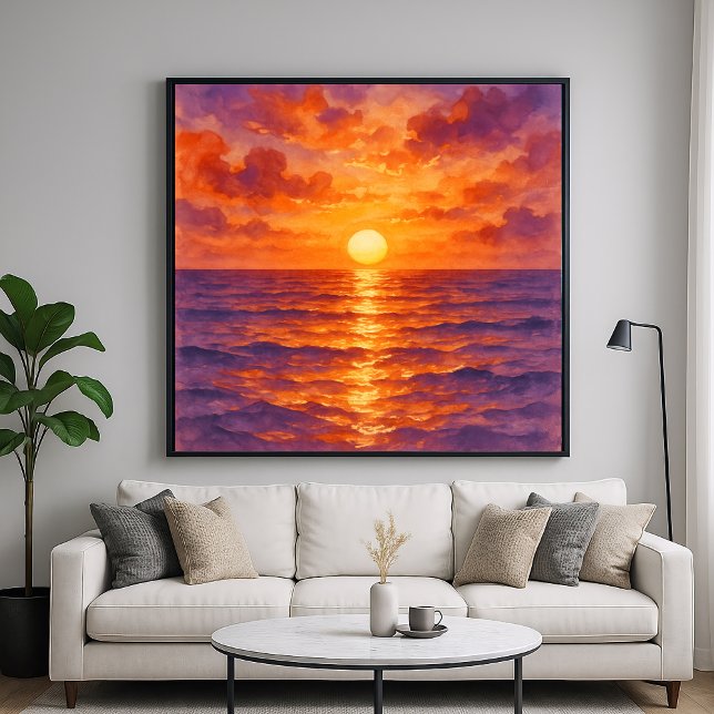 Poster Blazing Sunset - Vibrant Watercolor Painting Style (Créateur téléchargé)