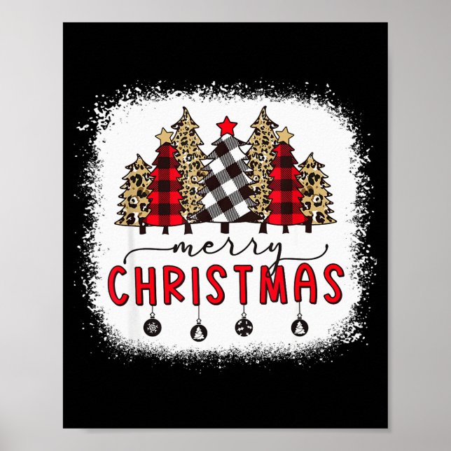 Poster Bleached Merry Christmas Tree Funny Leopard Plaid  (Devant)