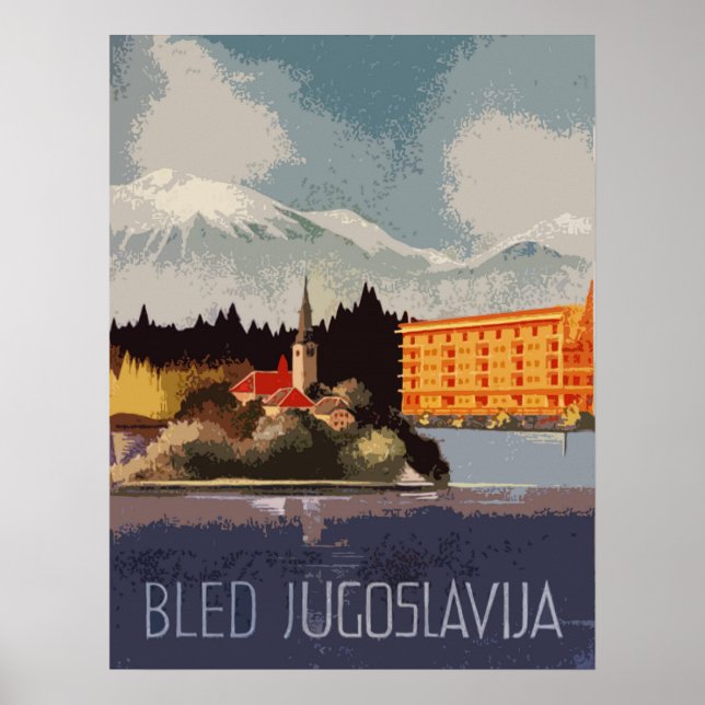 Poster Bled, Yougoslavie, Croatie, voyage vintage (Devant)