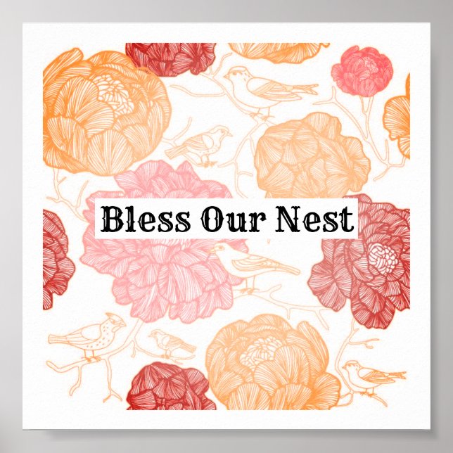 Poster Bless Our Nest Bird Wall Art Décor Maison (Devant)