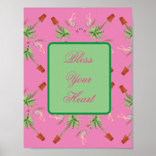 Poster Bless Your Heart Pink Flamingo Flamingos art print