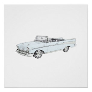 Poster Bleu 1957 Chevy Bel Air Convertible Illustration