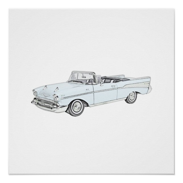 Poster Bleu 1957 Chevy Bel Air Convertible Illustration (Devant)
