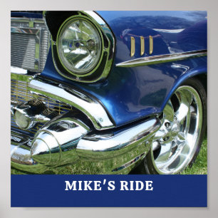 Poster Bleu 1957 Chevy, nom ou message, votre photo