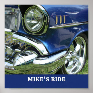 Poster Bleu 1957 Chevy, nom ou message, votre photo