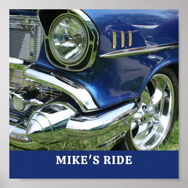 Poster Bleu 1957 Chevy, nom ou message, votre photo (Devant)