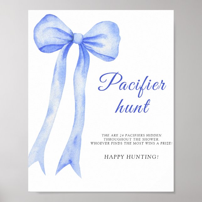 Poster Bleu a bow - pacifier chasse jeu de baby shower (Devant)