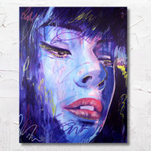 Bleu Abstrait avec Gold Graphic Woman Art Imprimer