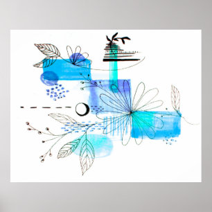 Poster Bleu Abstrait et vert gris