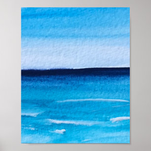 Poster Bleu abstrait Fun Aquarelle Art Waves Post unique