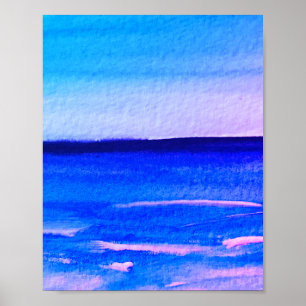 Poster Bleu abstrait Fun Aquarelle Art Waves Unique