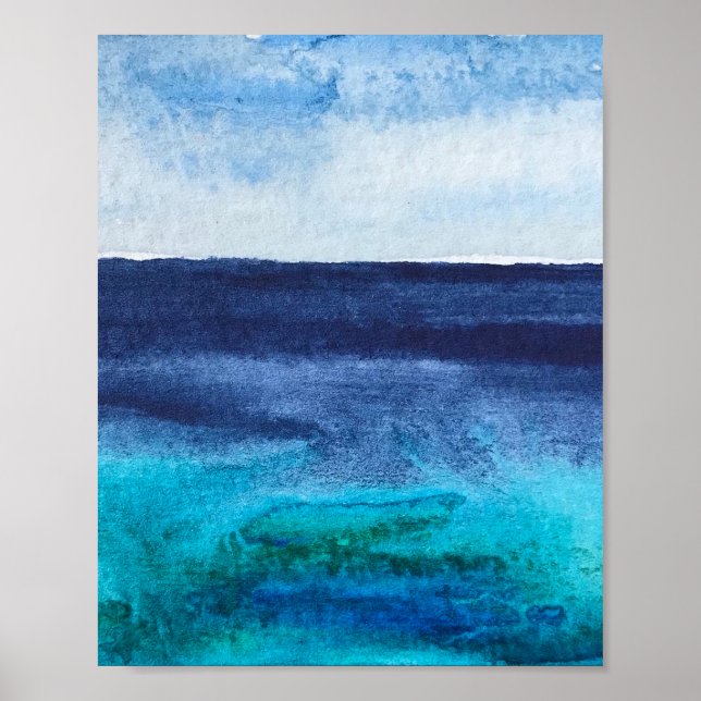 Poster Bleu abstrait Nautique Mer Océan Art Vagues (Devant)