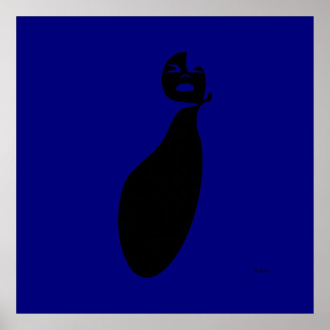 Poster bleu abstraite femme noire levant les cheveux natu (Devant)