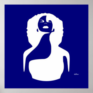 Poster bleu abstraite femme noire levant les cheveux natu