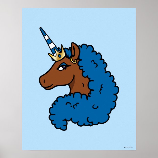 Poster Bleu Afro Unicorn (Devant)