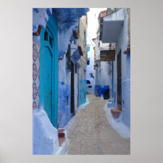 Poster Bleu Allée à Chefchaouen, Maroc