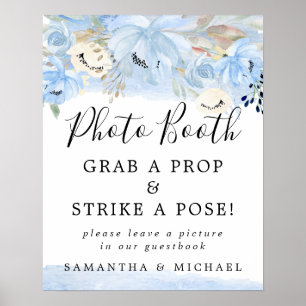Poster Bleu Aquarelle Floral Mariage Photo Booth Signal