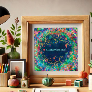 Poster Bleu Artistique Floral Nom personnalisé Mantra Ins