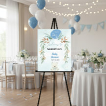 Bleu baby shower eucalyptus signe de bienvenue