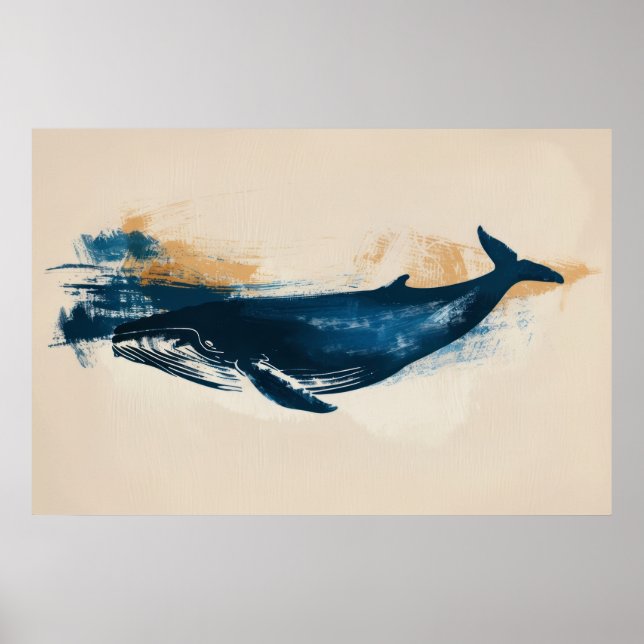 Poster Bleu baleine dessin abstrait (Devant)