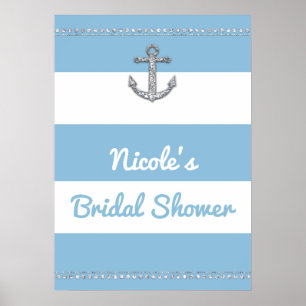 Poster Bleu barbeau et rayures blanches Ancrage diamant