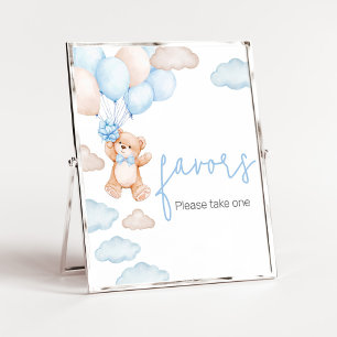 Poster Bleu Bear Balloon Baby shower Faveurs